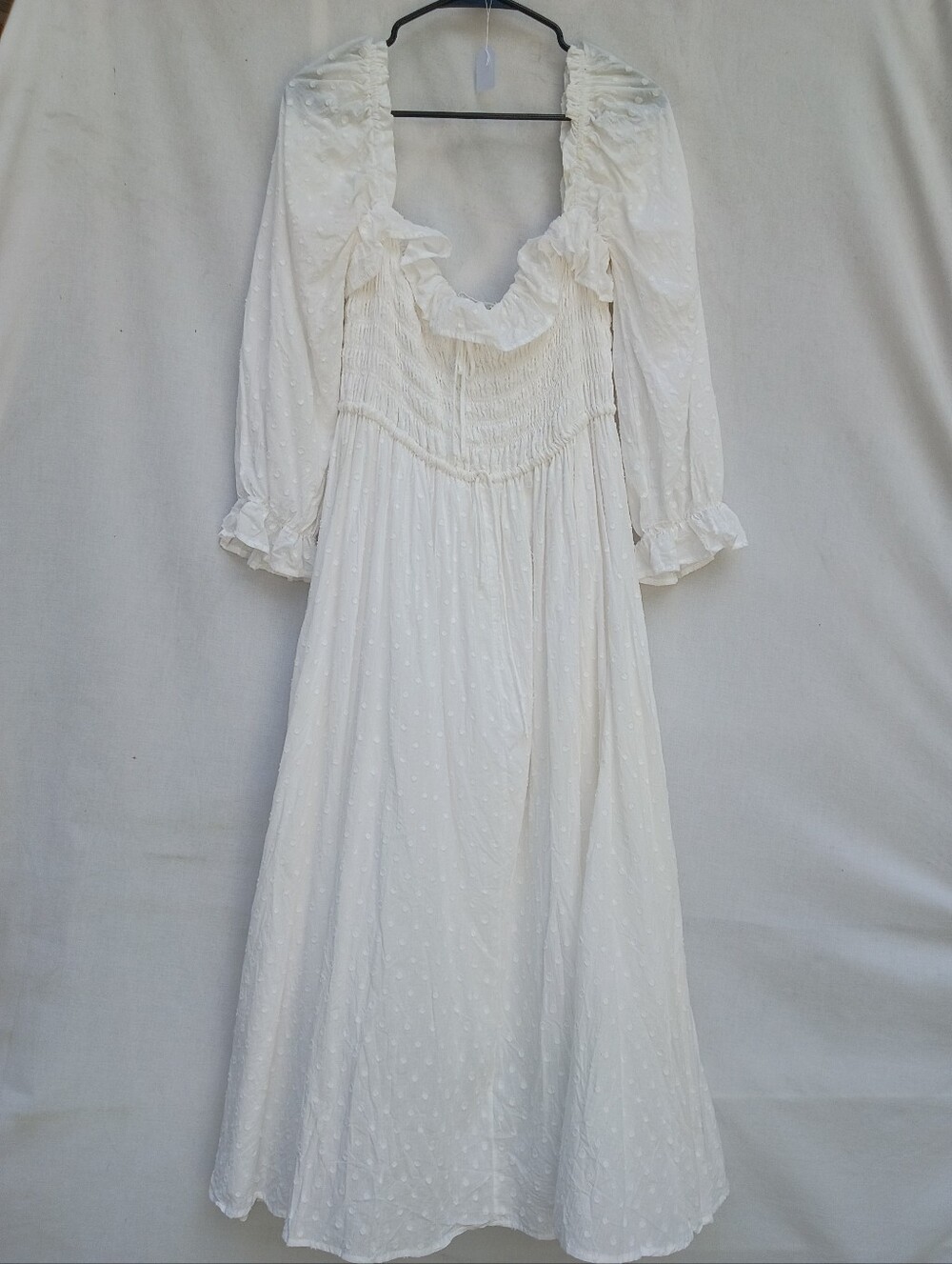 Ivory Swiss Dot Maxi Dress with Ruffle Neck